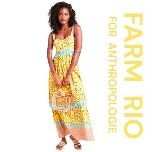 Farm Rio for Anthropologie Anjou Floral Maxi Dress Yellow Print Size 14/XL